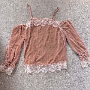 Boston Proper Lace Trim Velvet Top L
